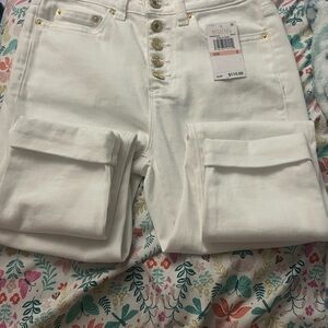 Michael Kors White High Rise Women Jeans with Gold Button Fly / NWT brand new